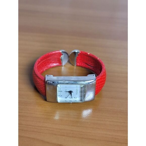 Vintage Geneva Analog Wristwatch Red Cuff Band - Picture 6 of 7